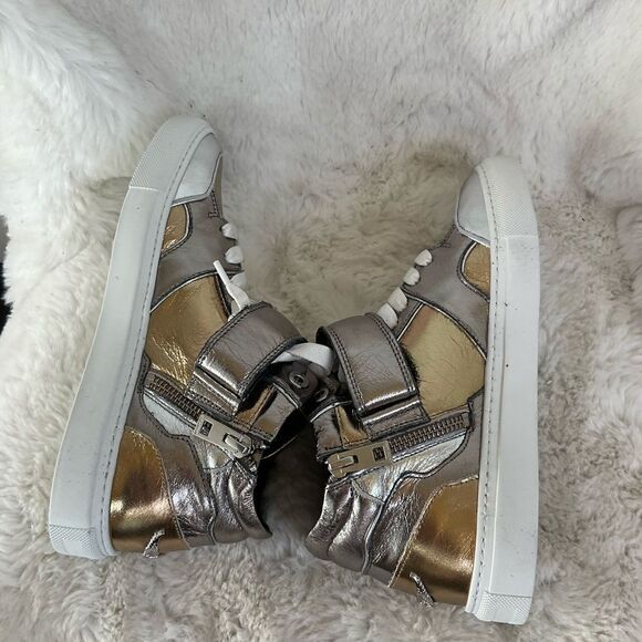 NEW Zadig & Voltaire Silver Gold Mid Top Flash Vintage Metallic Mix Sneakers 6.5 - Picture 8 of 12